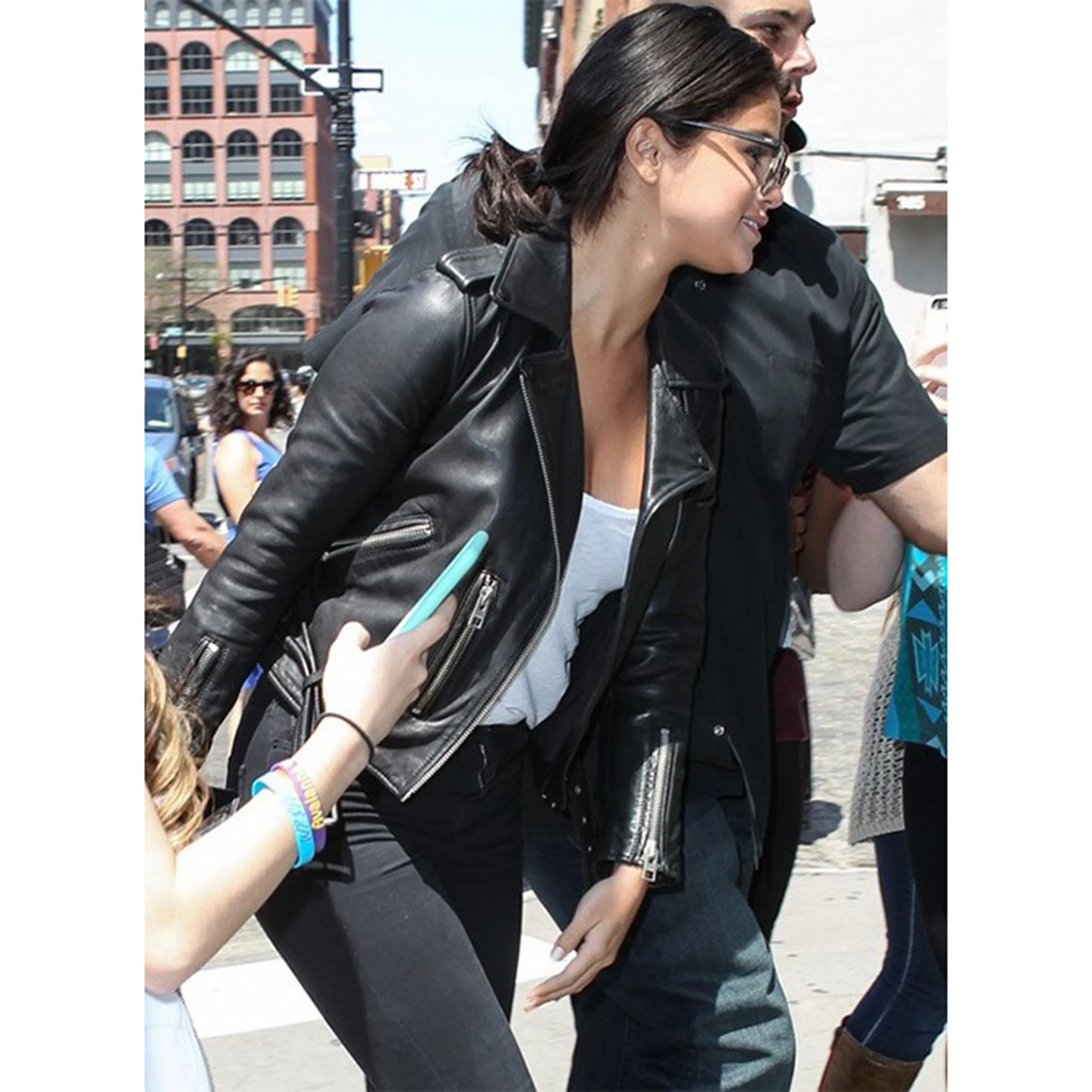 Selena Gomez New York Leather Biker Jacket Black