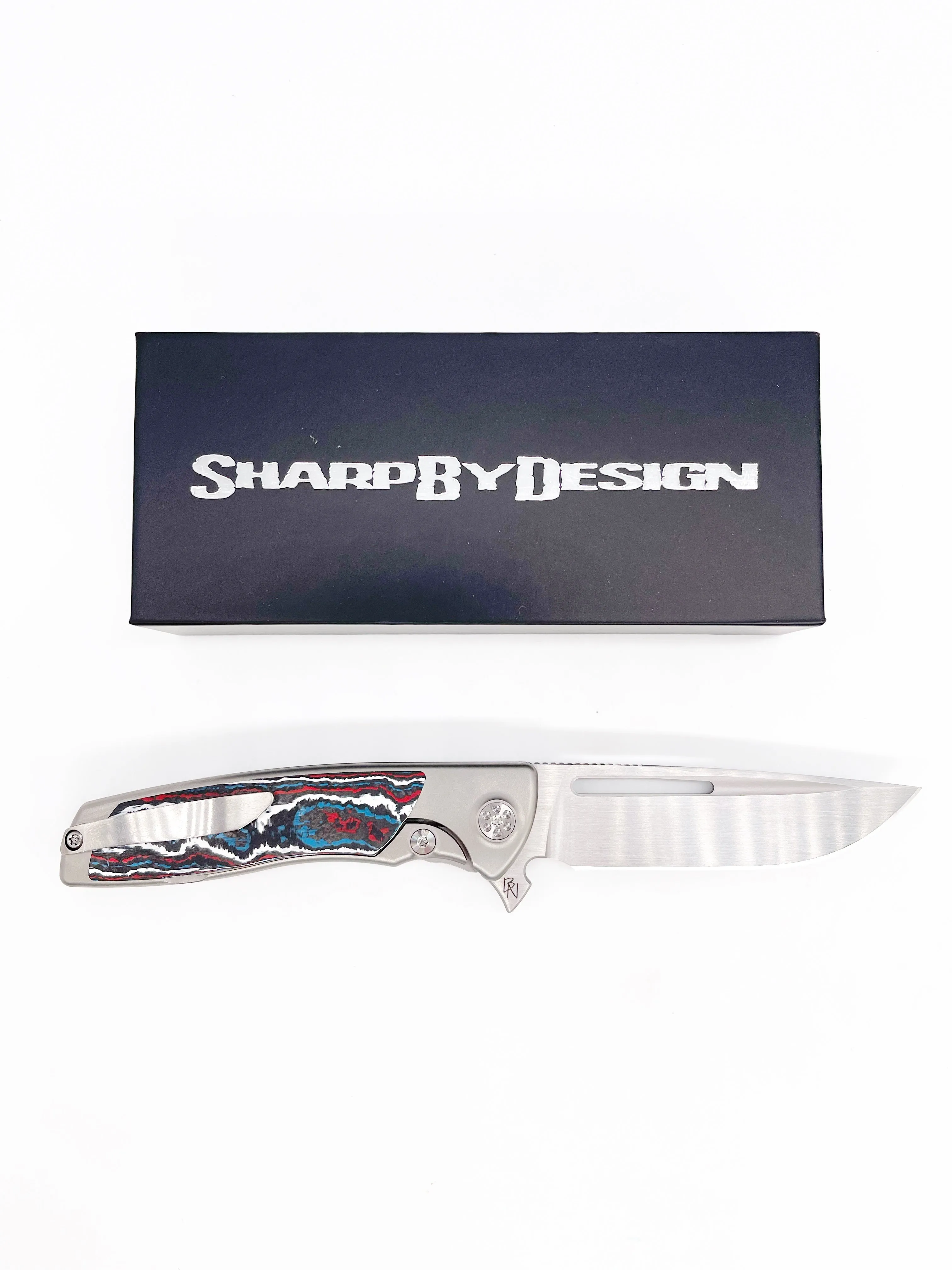 SharpByDesign Mini Evo Folding Knife Nubula FatCarbon / Titanium Handles Drop Point M390