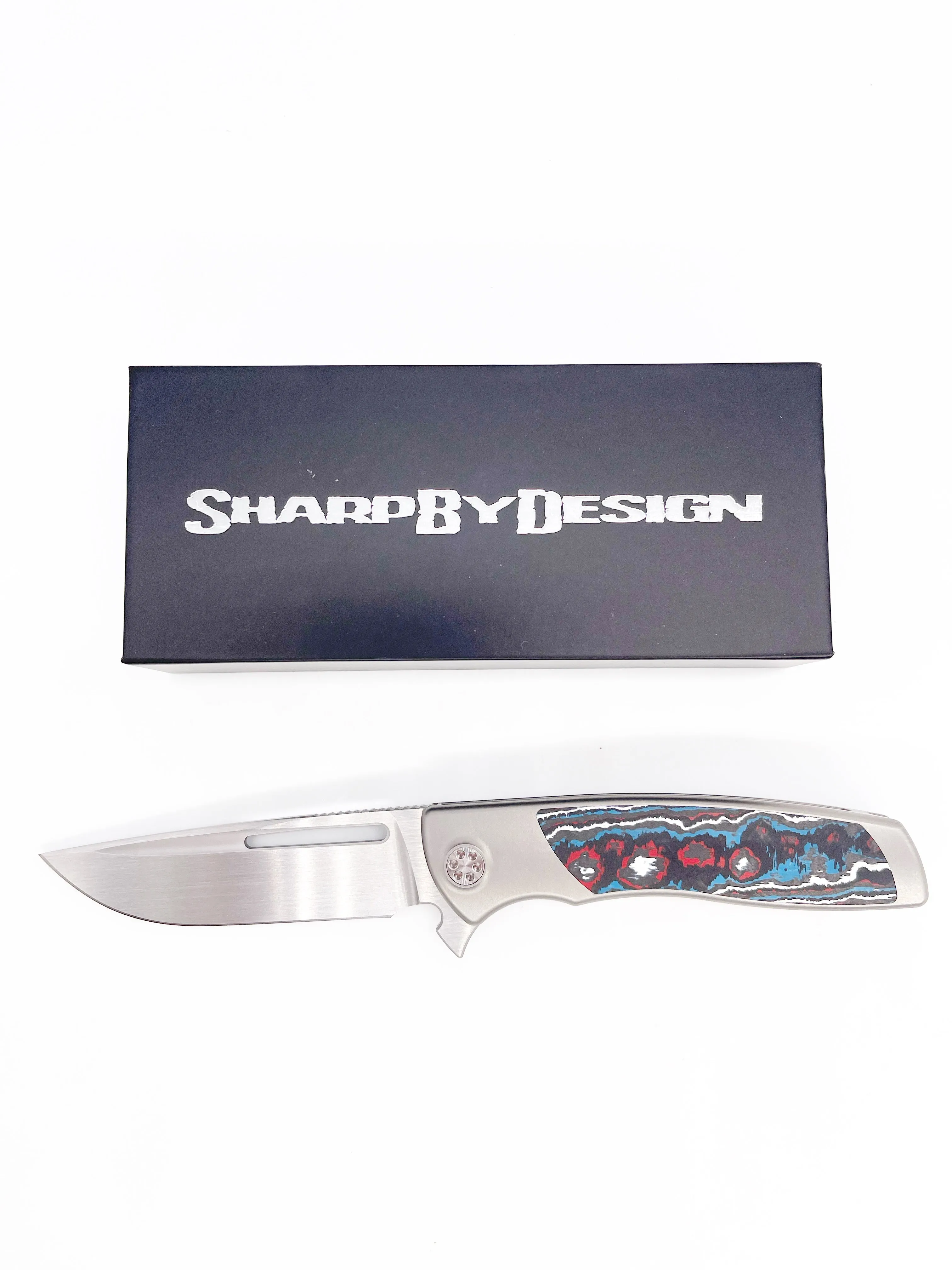 SharpByDesign Mini Evo Folding Knife Nubula FatCarbon / Titanium Handles Drop Point M390