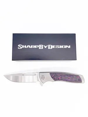 SharpByDesign Mini Evo Folding Knife Purple Haze FatCarbon / Titanium Handles Drop Point M390