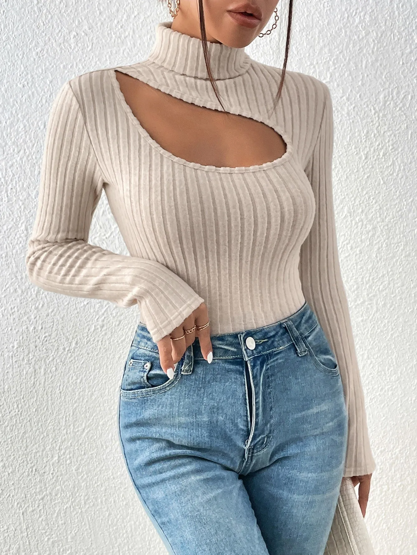 SHEIN Frenchy Cut Out Turtleneck Tee