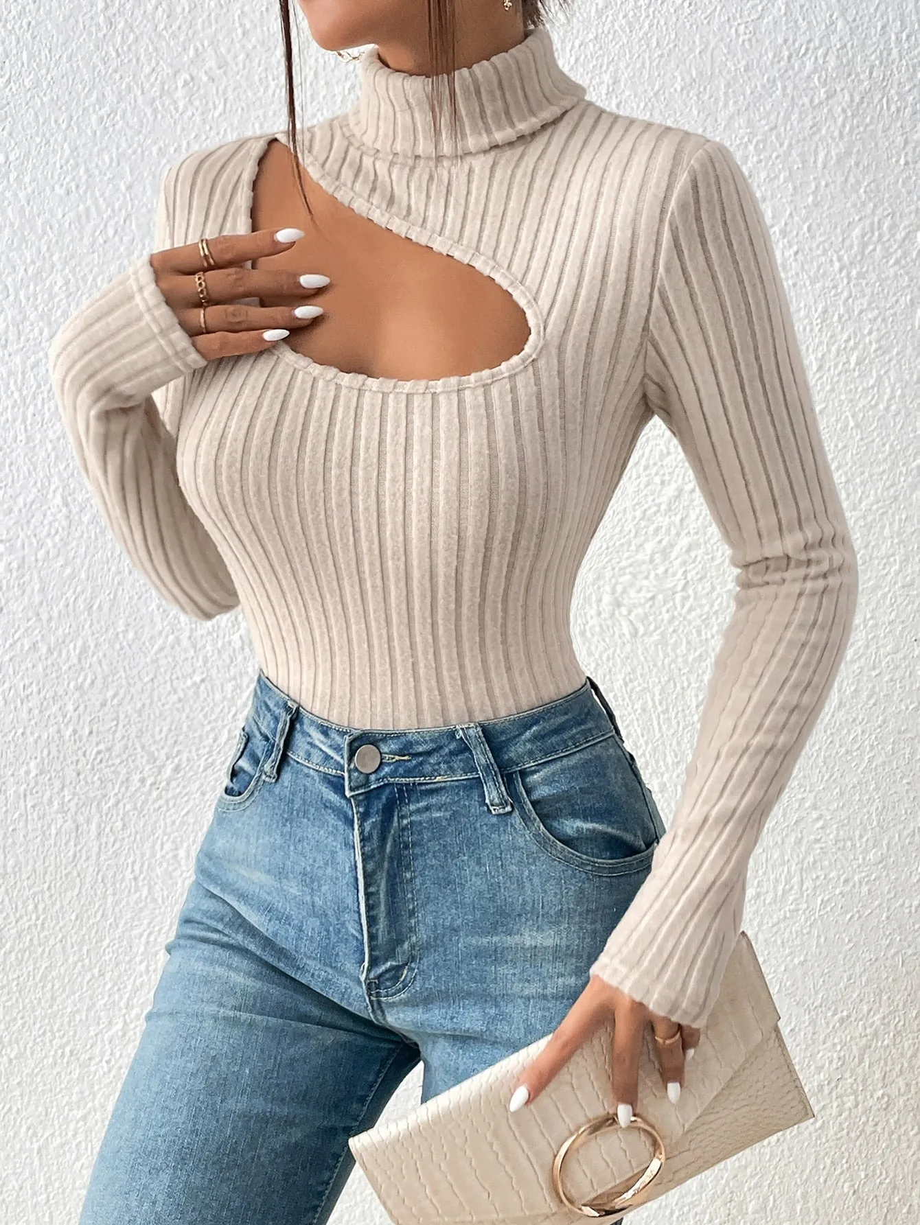 SHEIN Frenchy Cut Out Turtleneck Tee