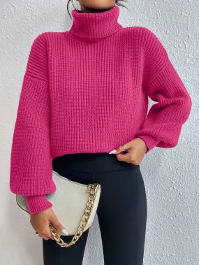 SHEIN Privé Rib-knit Turtleneck Drop Shoulder Sweater