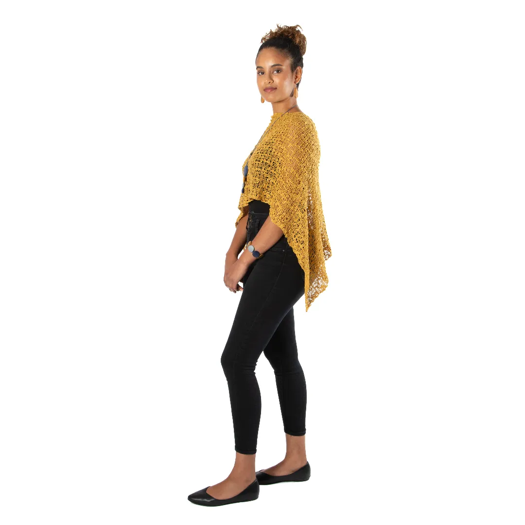 Short Popcorn Knit Poncho - Saffron, Bali