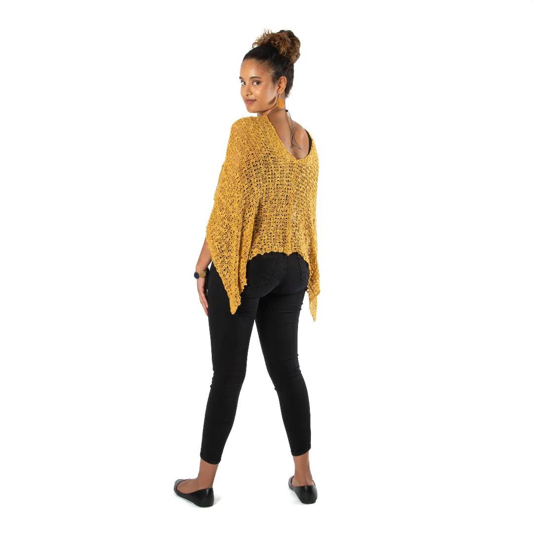 Short Popcorn Knit Poncho - Saffron, Bali