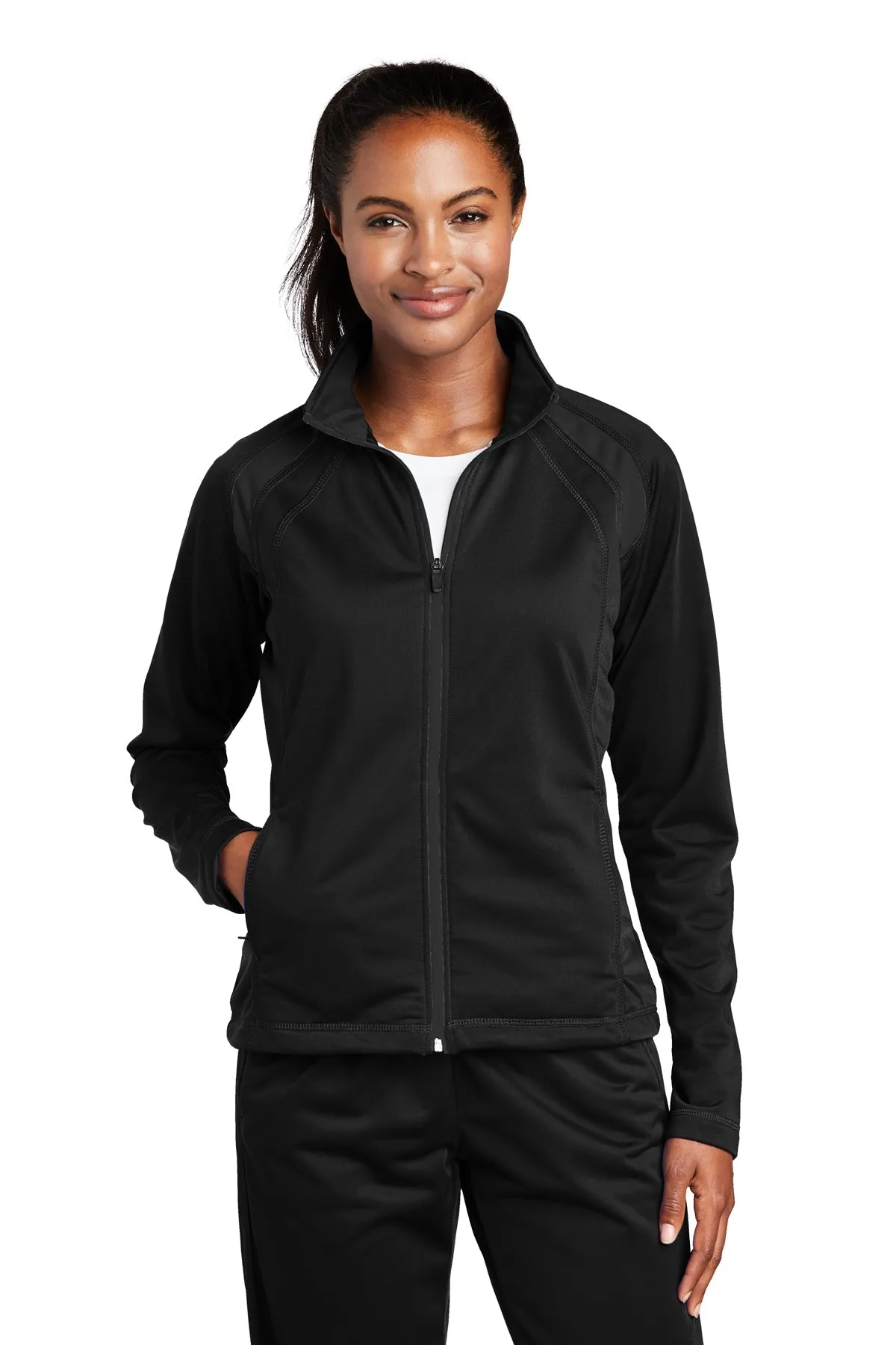 Sport-Tek Ladies Tricot Track Branded Jackets, Black/Black