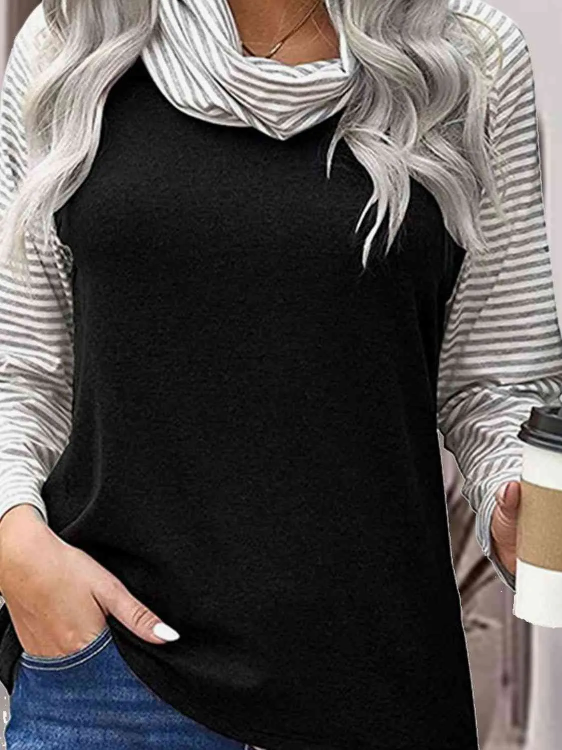 Striped Turtleneck Long Sleeve T-Shirt