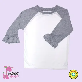 Sublimation Toddler Ruffle Raglan Shirt – White/ Heather Gray