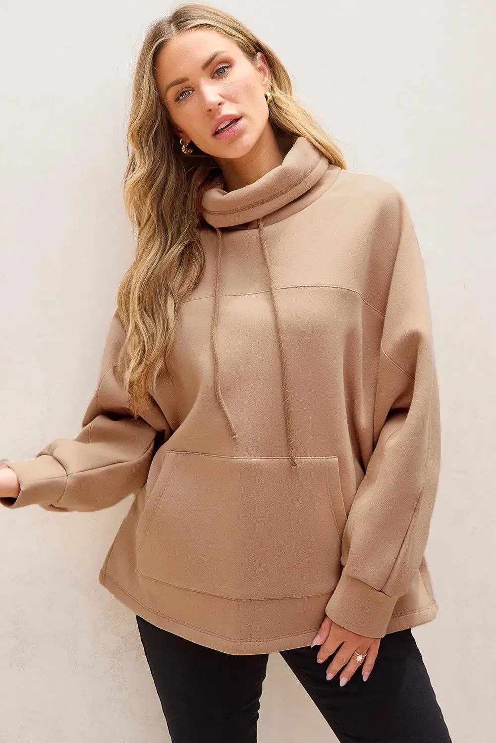 Sweatshirt Drawstring Turtleneck Long Sleeve Cotton Blend Hoodie