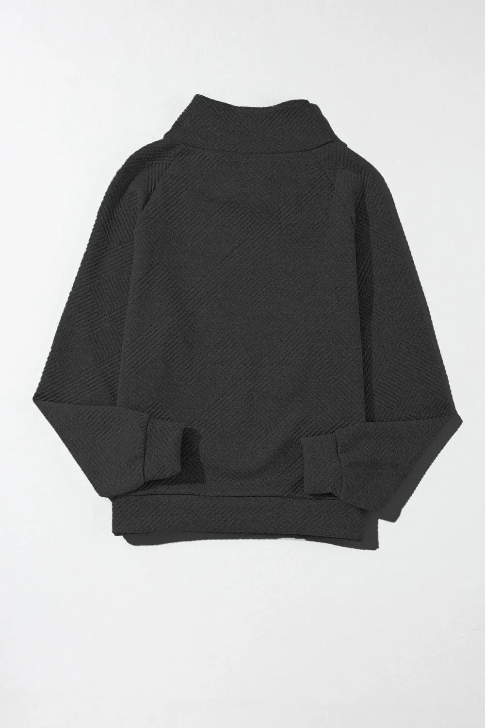 Sweatshirt Turtleneck Buttoned Collar Textured Long Sleeve