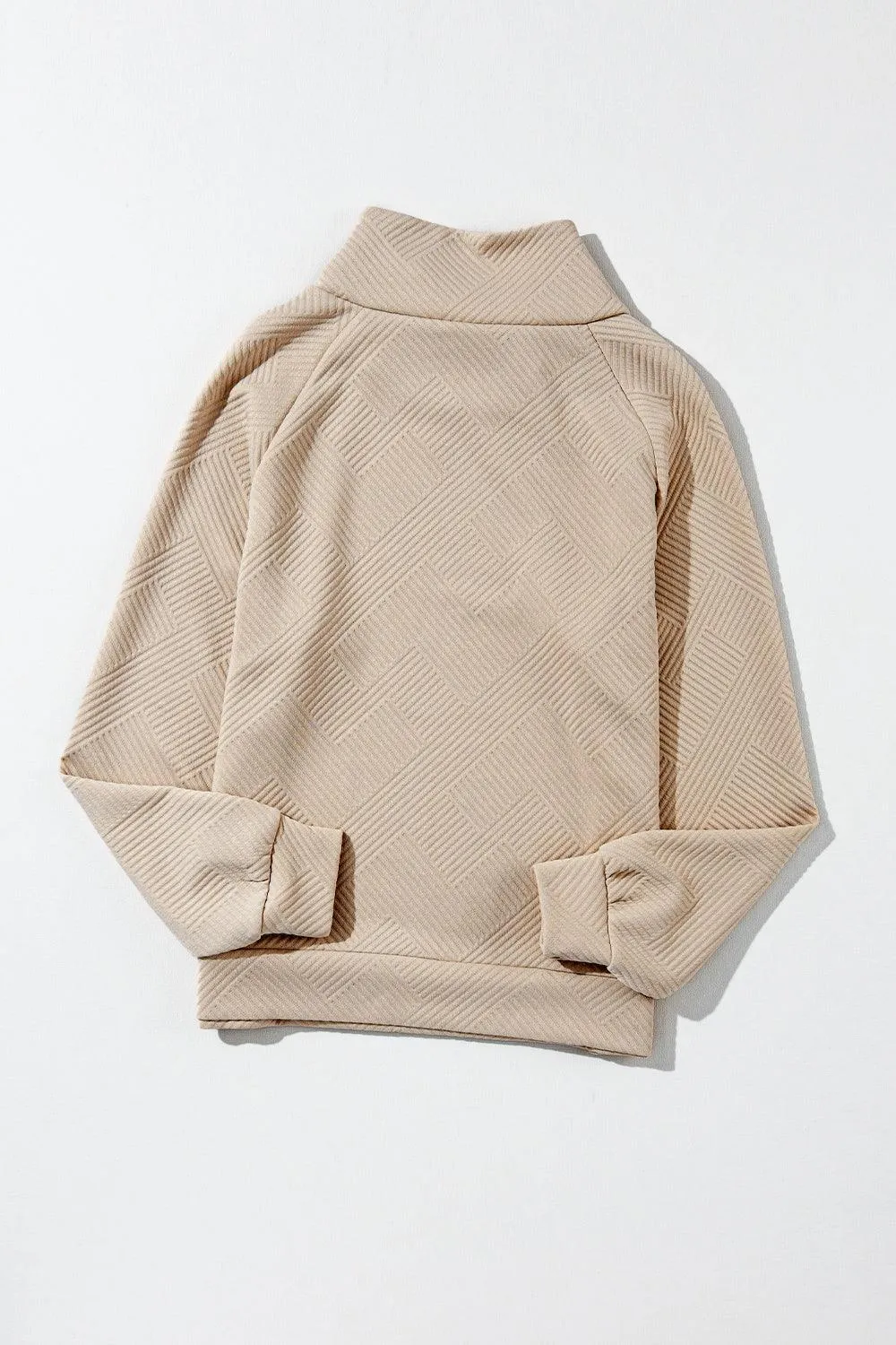 Sweatshirt Turtleneck Buttoned Collar Textured Long Sleeve