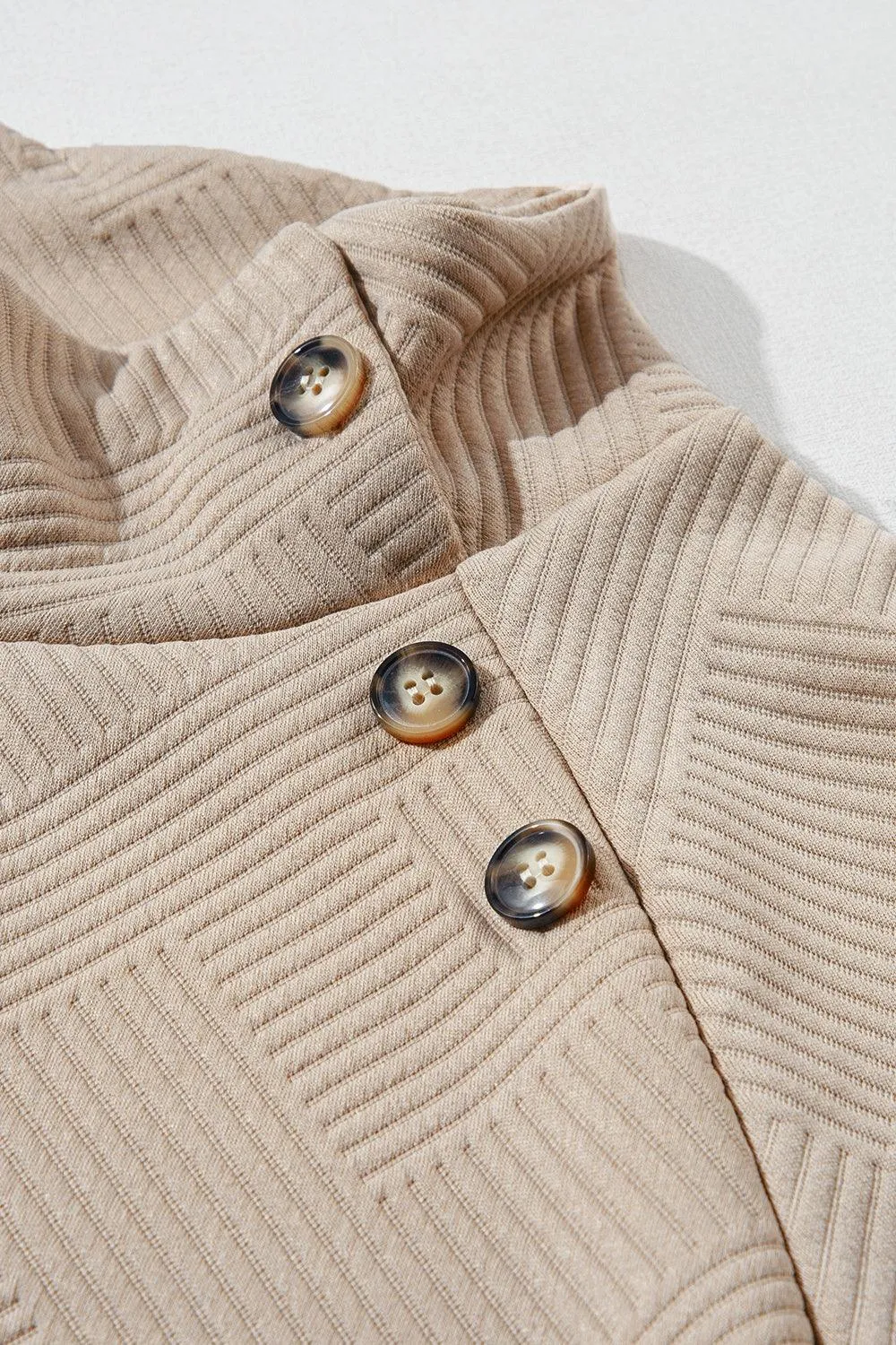 Sweatshirt Turtleneck Buttoned Collar Textured Long Sleeve