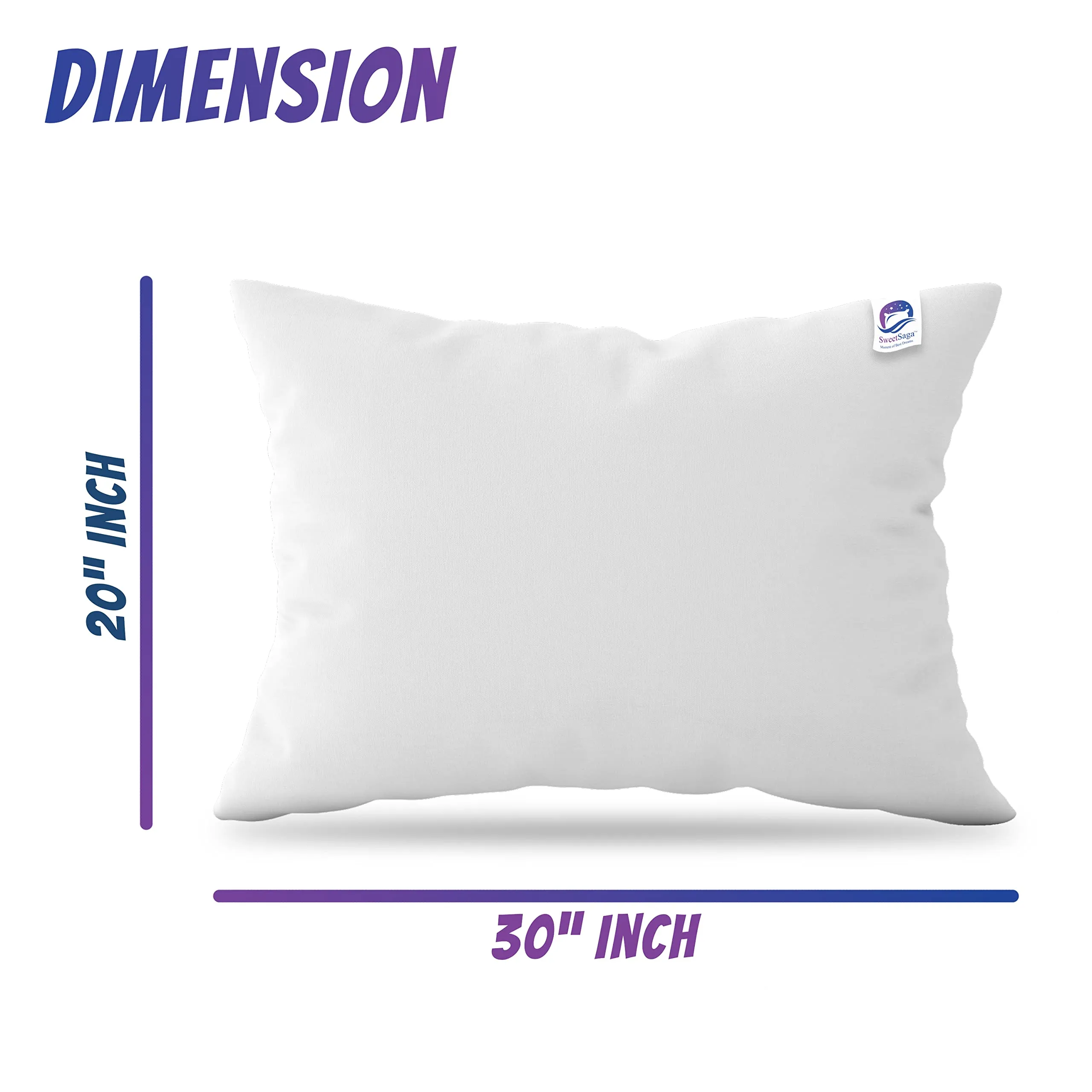 SWEETSAGA ™ Ultra Soft Micro Fiber Filled Restful Nights Premium Luxury Pillow for Sleeping - Hotel Class Experience, 20x30 Inch, White - Vacuum Packed 4 Pillows