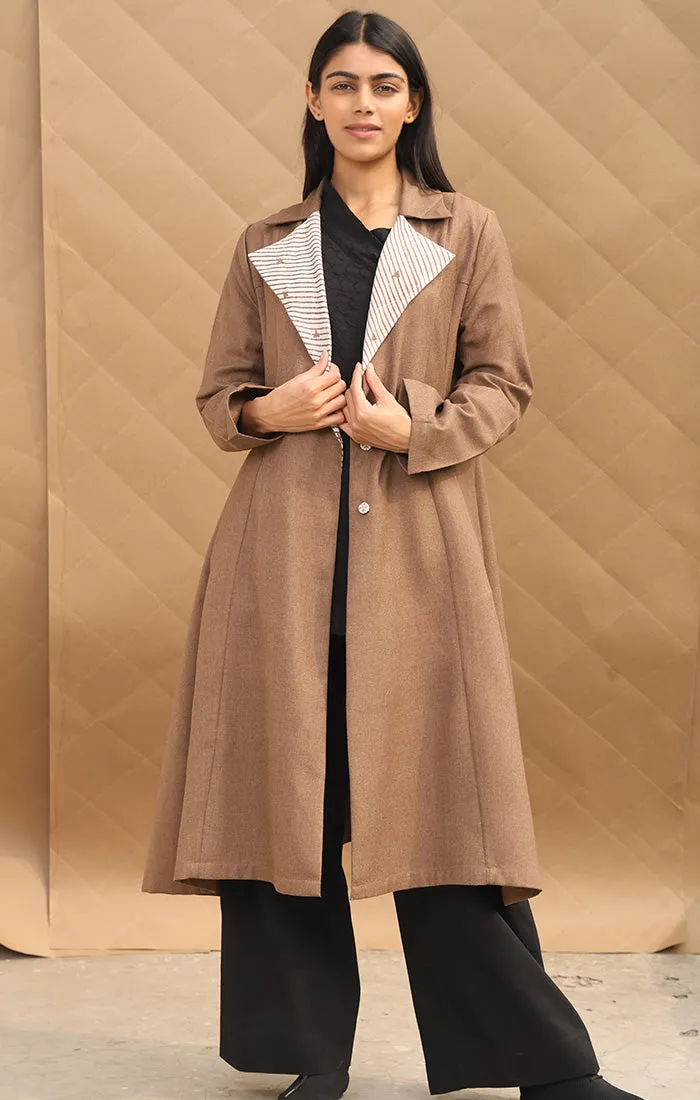 Tan Wool Twill Overcoat