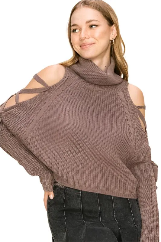 TEEK - Keep Me Close Light Brown Turtleneck Cropped Sweater