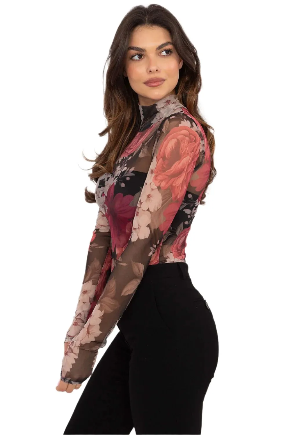 TEEK - Sheer Demure Printed Turtleneck Blouse