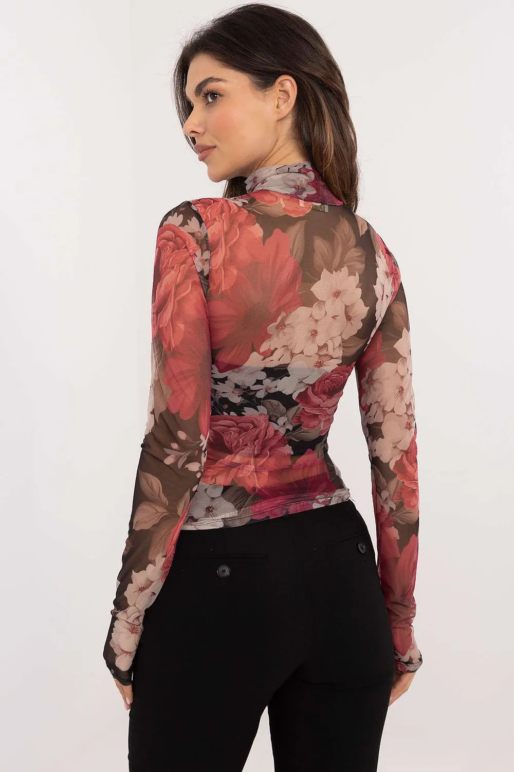 TEEK - Sheer Demure Printed Turtleneck Blouse