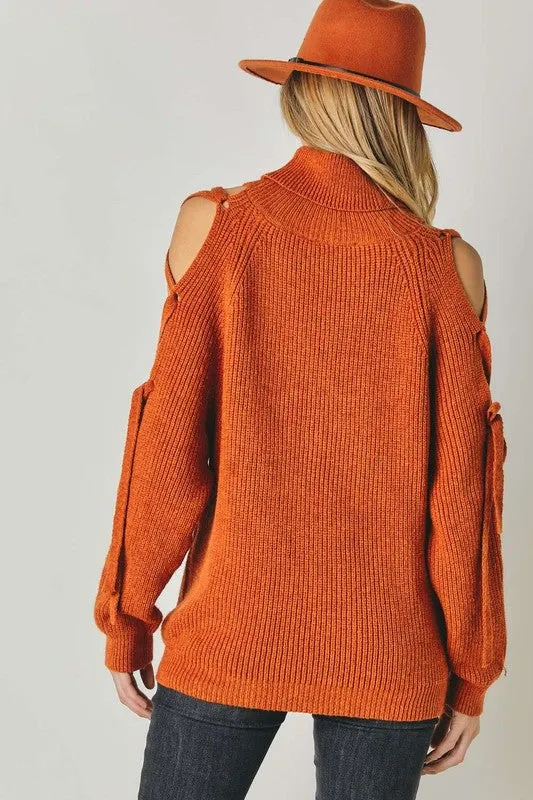 TEEK - Solid Turtleneck Cutout Long Sleeve Sweater