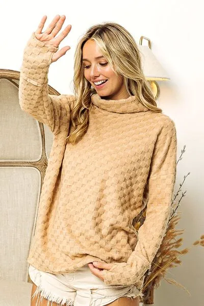 TEEK - Taupe Checkered Thumbhole Long Sleeve Top