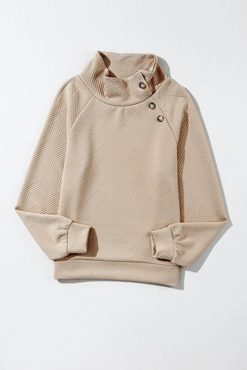 Textured Turtleneck Long Sleeve Sweatshirt