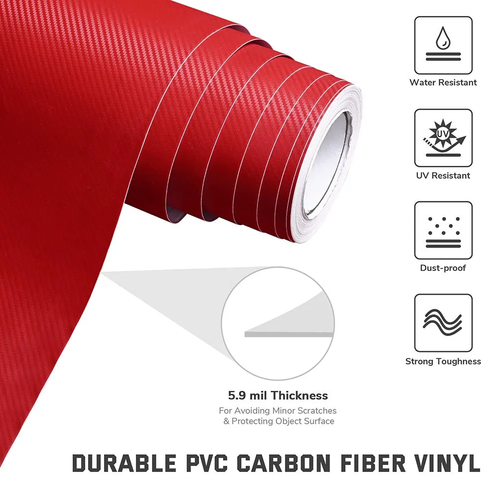 TheLAShop Red Carbon Fiber Wrap 98ft x 5ft 3D Car Vinyl Sticker Roll