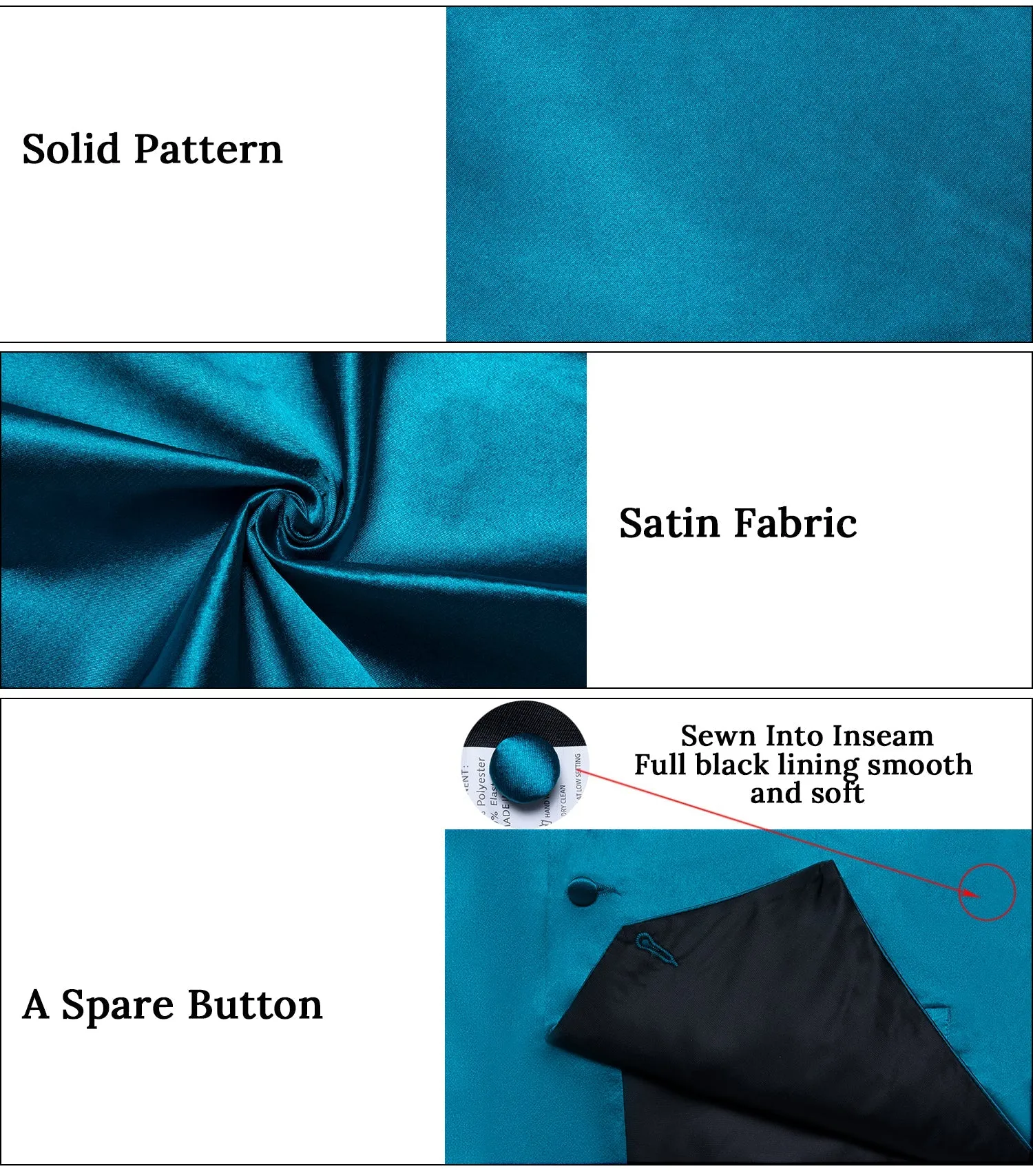 Ties2you Men's Suit Vest Deep Water Teal Solid Silk Vest Hanky Cufflinks Bow Tie Set