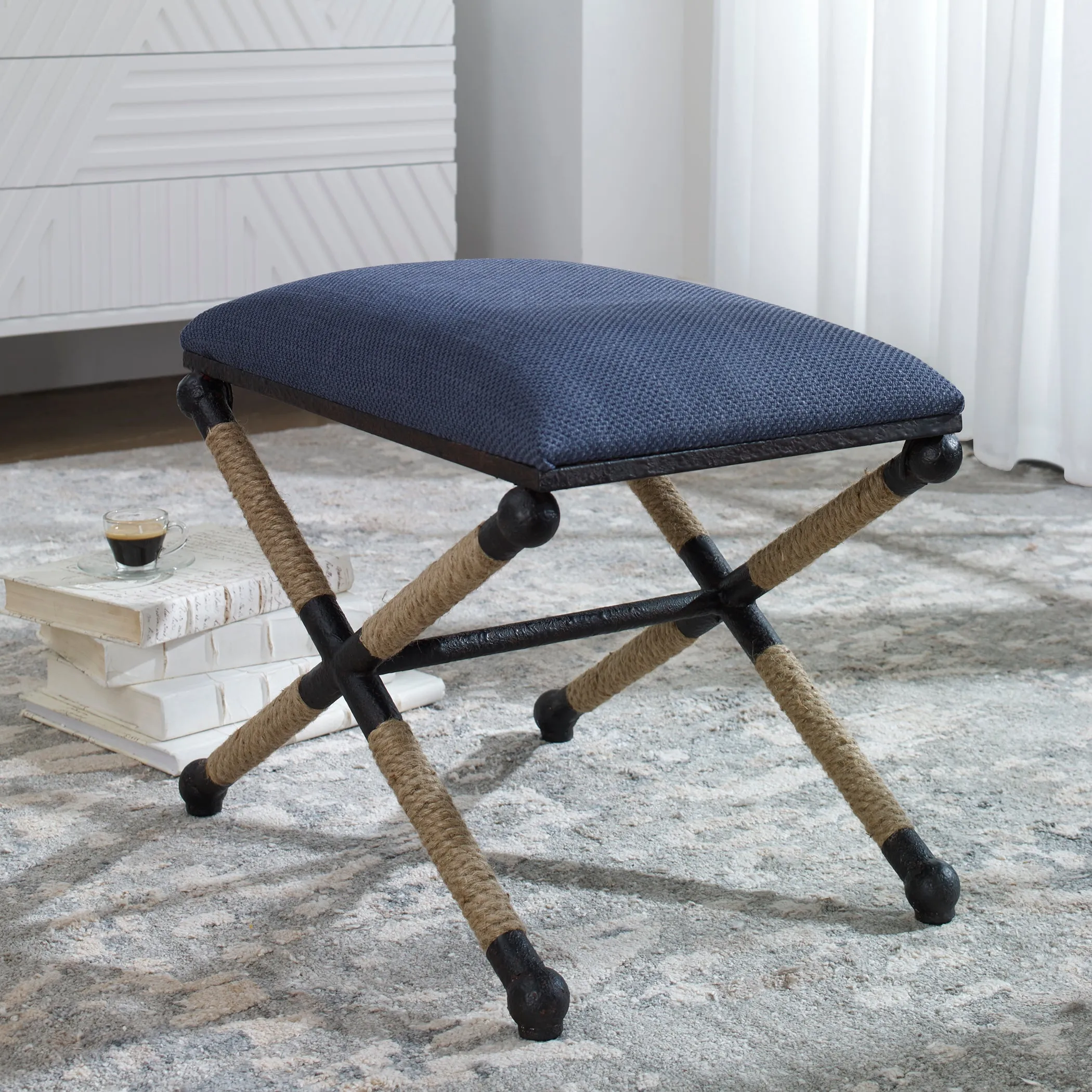 Uttermost Firth Small Navy Fabric Bench