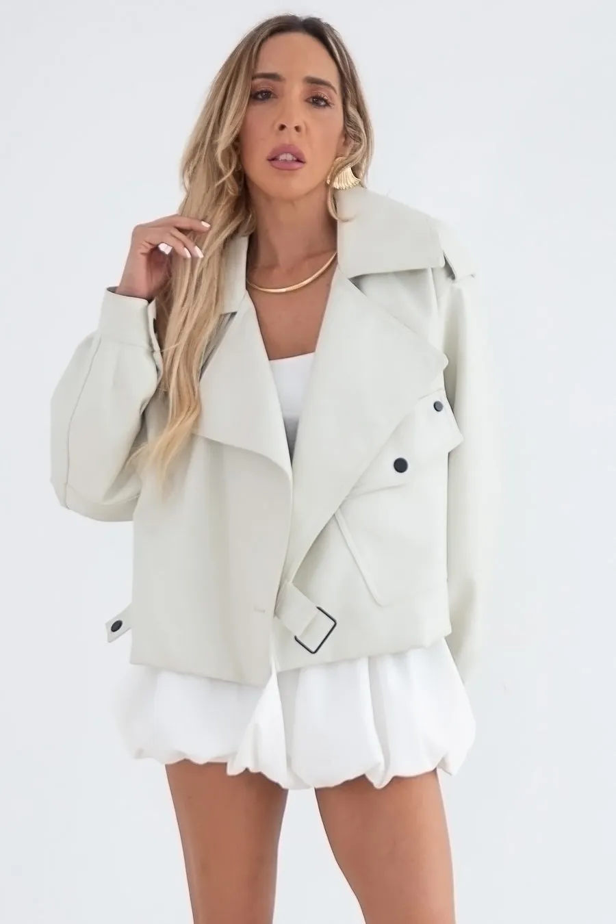 Vegan Leather Jacket - Off White