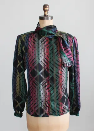 Vintage 1970s Sheer Graphic Print Tonal Shirt