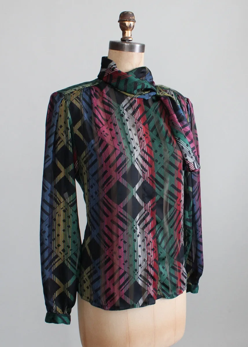 Vintage 1970s Sheer Graphic Print Tonal Shirt