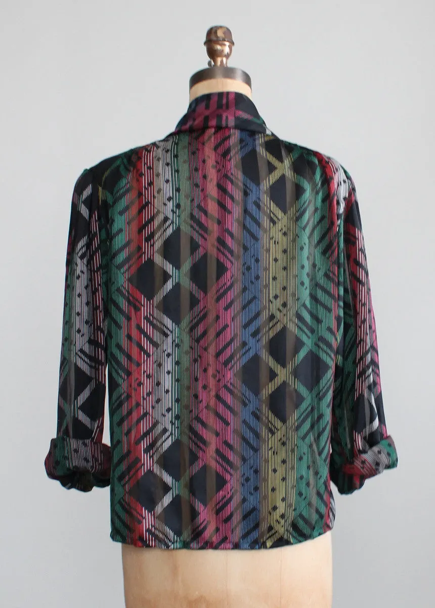 Vintage 1970s Sheer Graphic Print Tonal Shirt