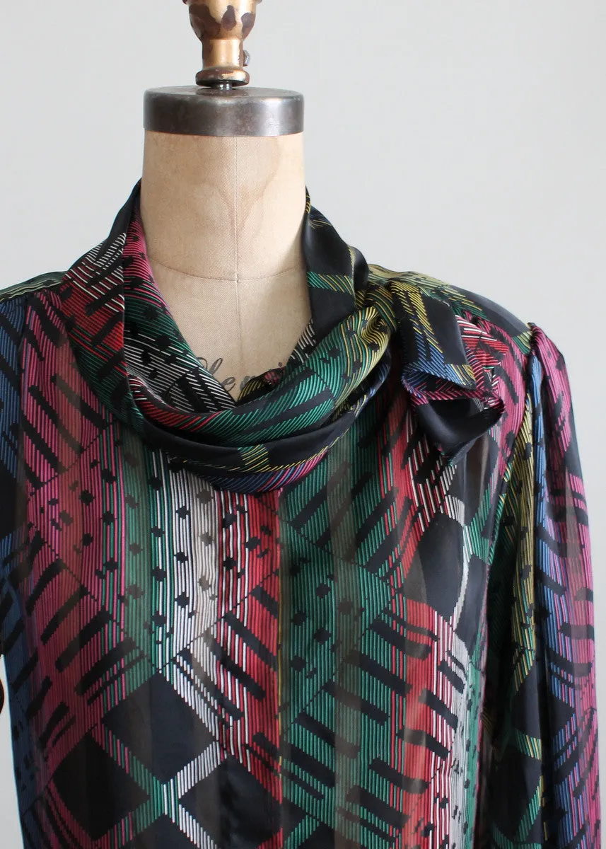 Vintage 1970s Sheer Graphic Print Tonal Shirt