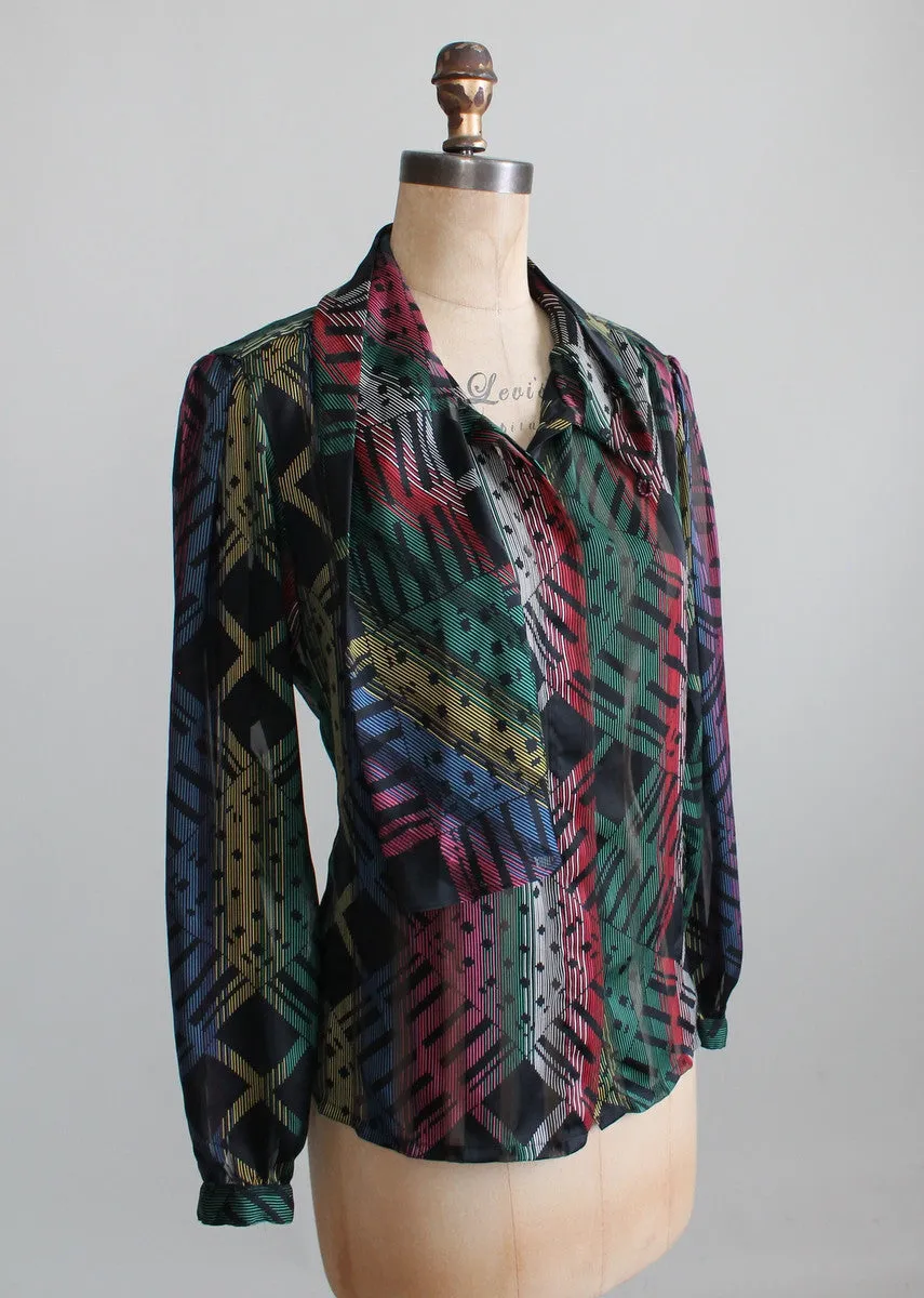 Vintage 1970s Sheer Graphic Print Tonal Shirt