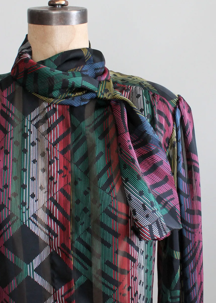 Vintage 1970s Sheer Graphic Print Tonal Shirt