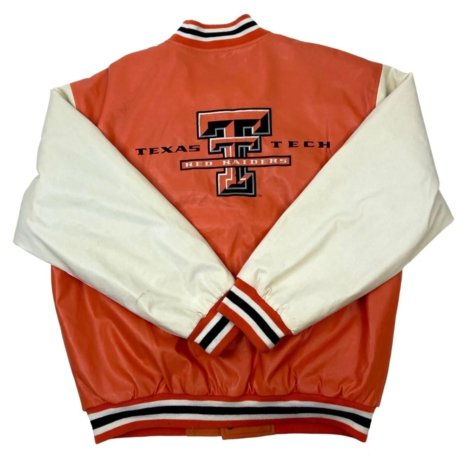 Vintage 90s 00s Orange White Embroidered Texas Tech Varsity Jacket XL