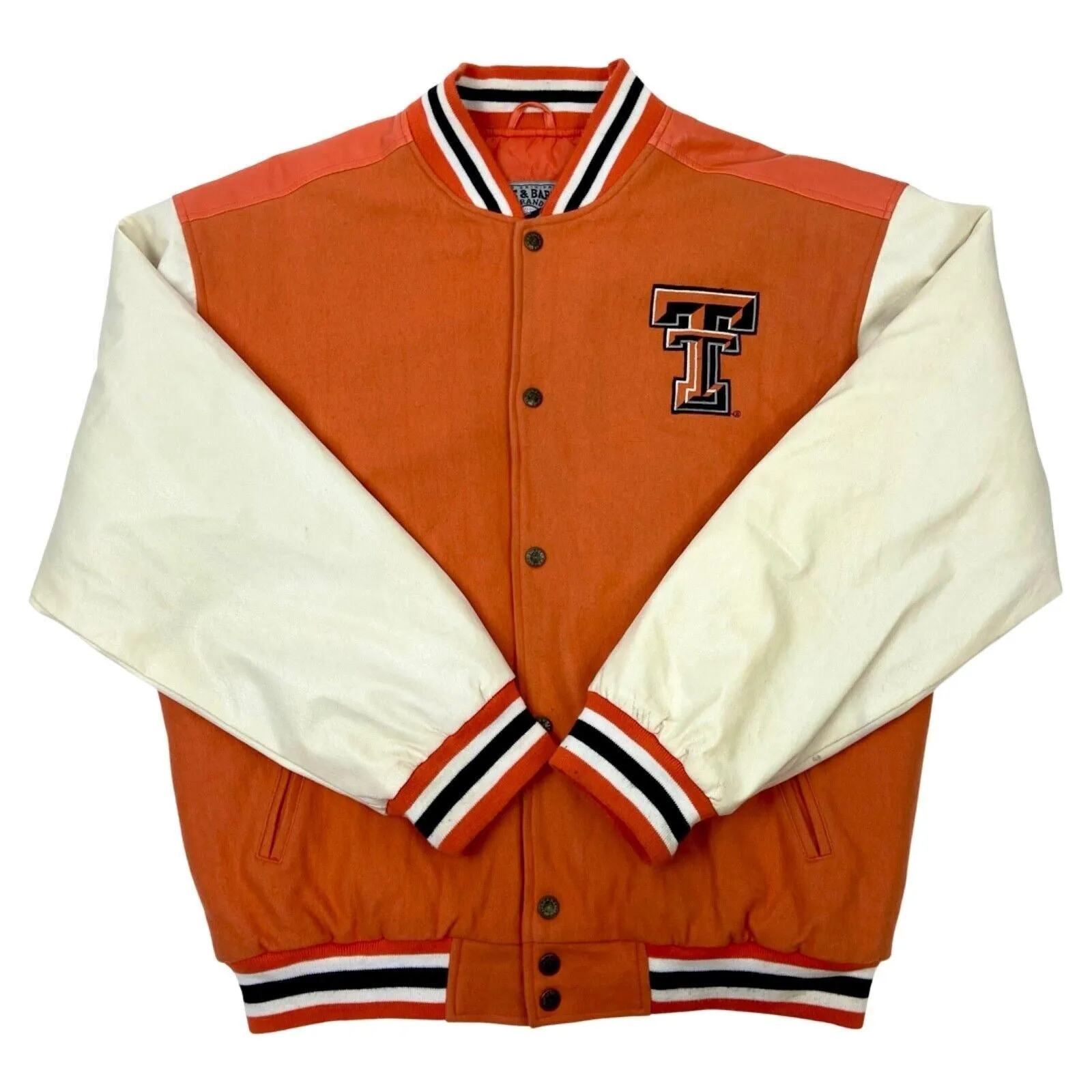 Vintage 90s 00s Orange White Embroidered Texas Tech Varsity Jacket XL