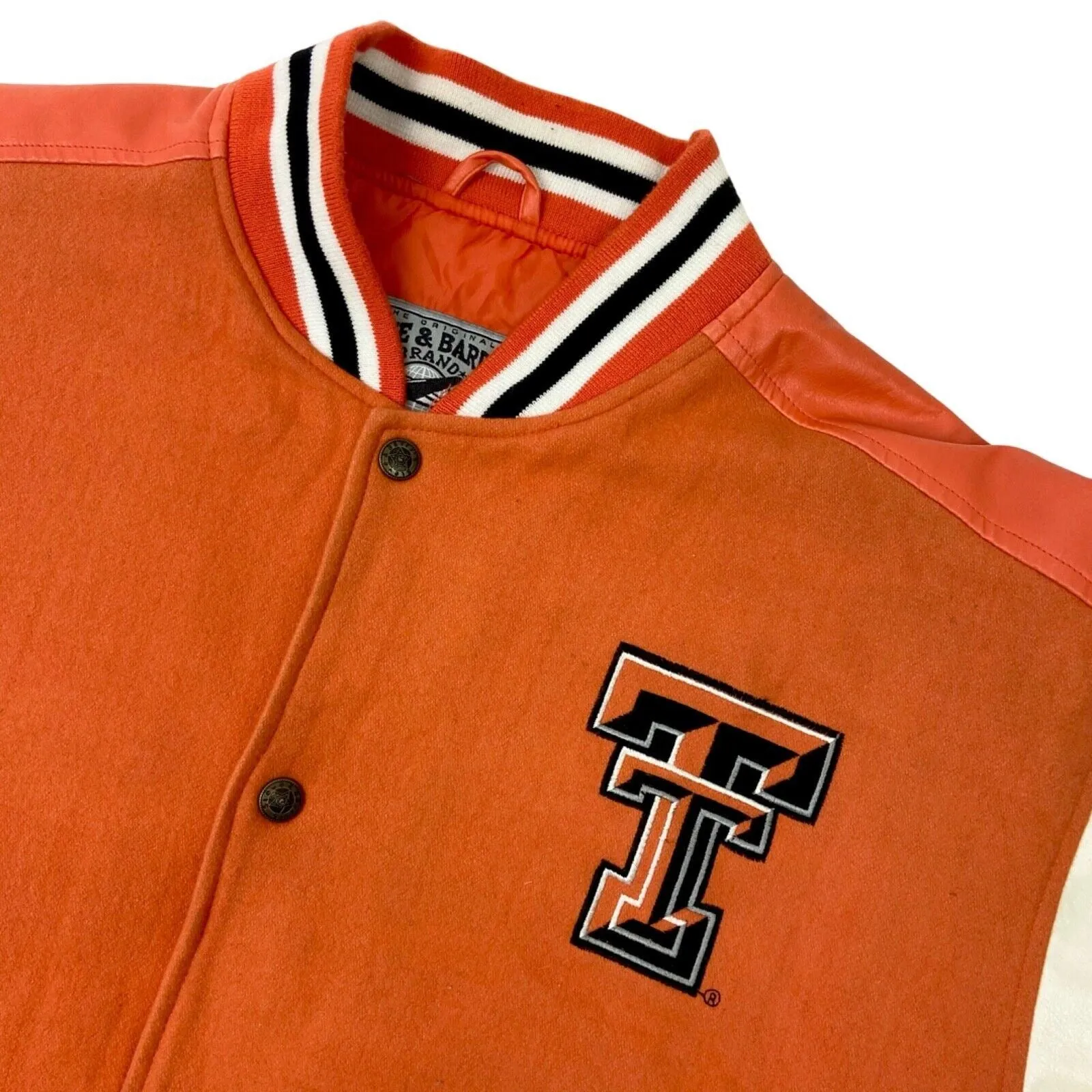 Vintage 90s 00s Orange White Embroidered Texas Tech Varsity Jacket XL