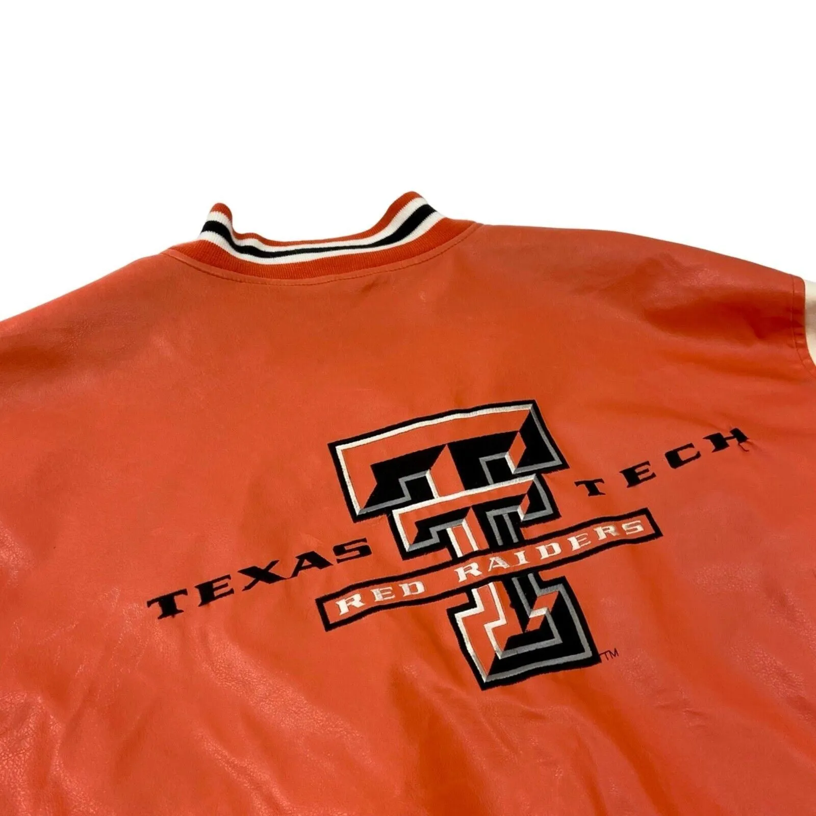 Vintage 90s 00s Orange White Embroidered Texas Tech Varsity Jacket XL