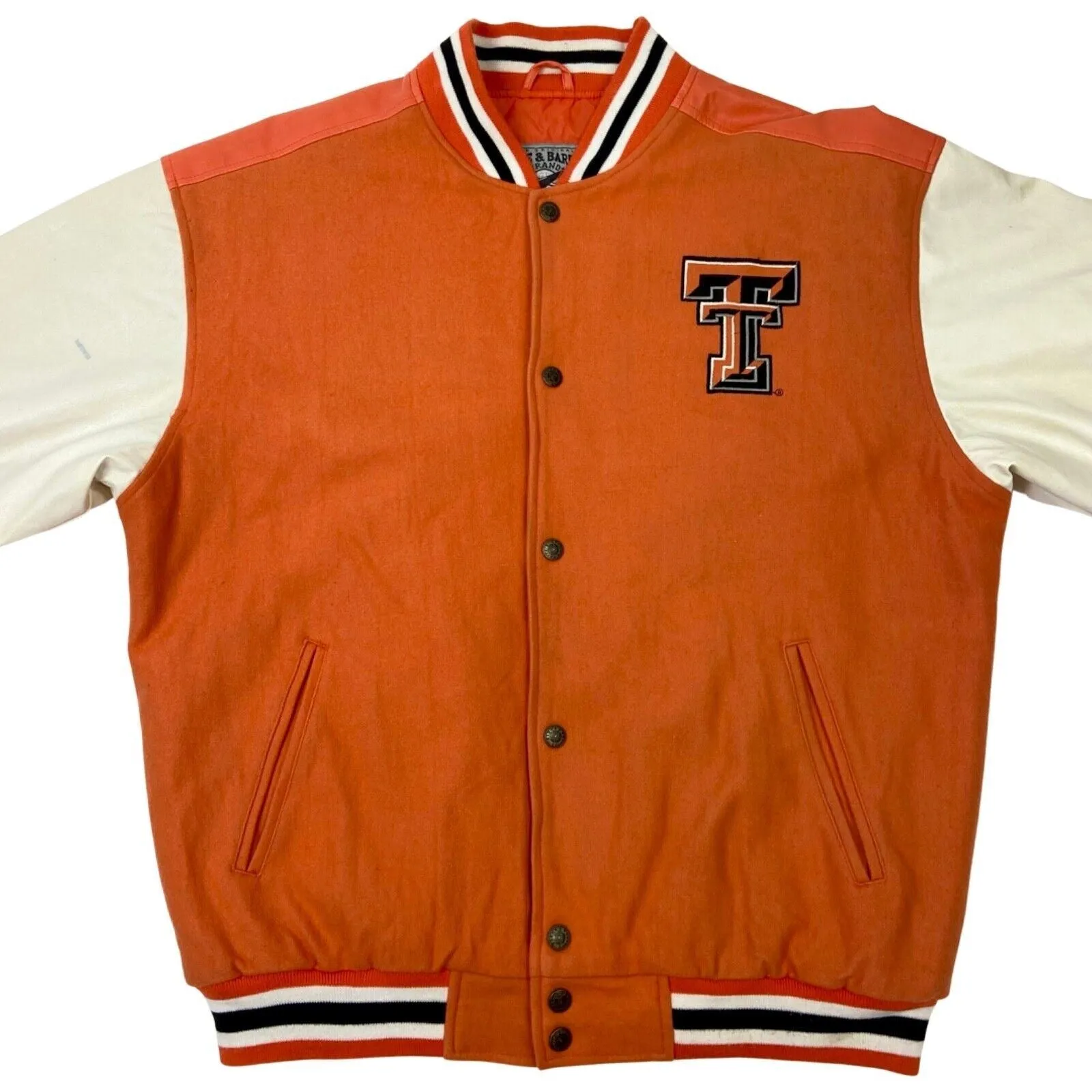 Vintage 90s 00s Orange White Embroidered Texas Tech Varsity Jacket XL