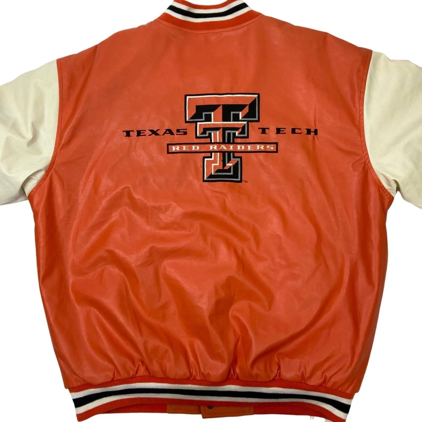 Vintage 90s 00s Orange White Embroidered Texas Tech Varsity Jacket XL