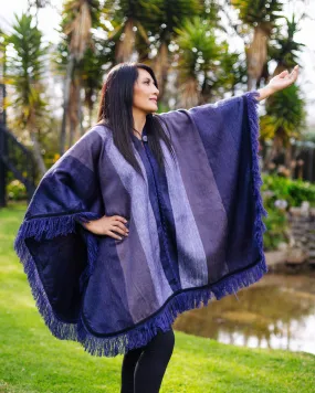 Violet Wave Shade Alpaca Poncho With Hood