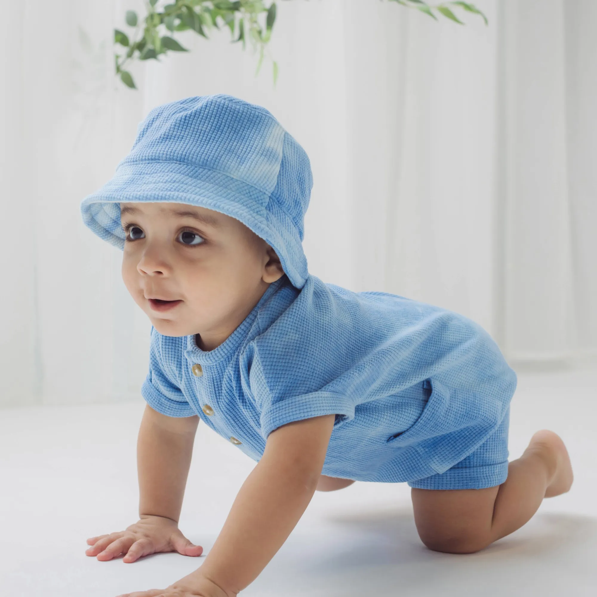 Waffle Tie Dye Romper & Hat Set