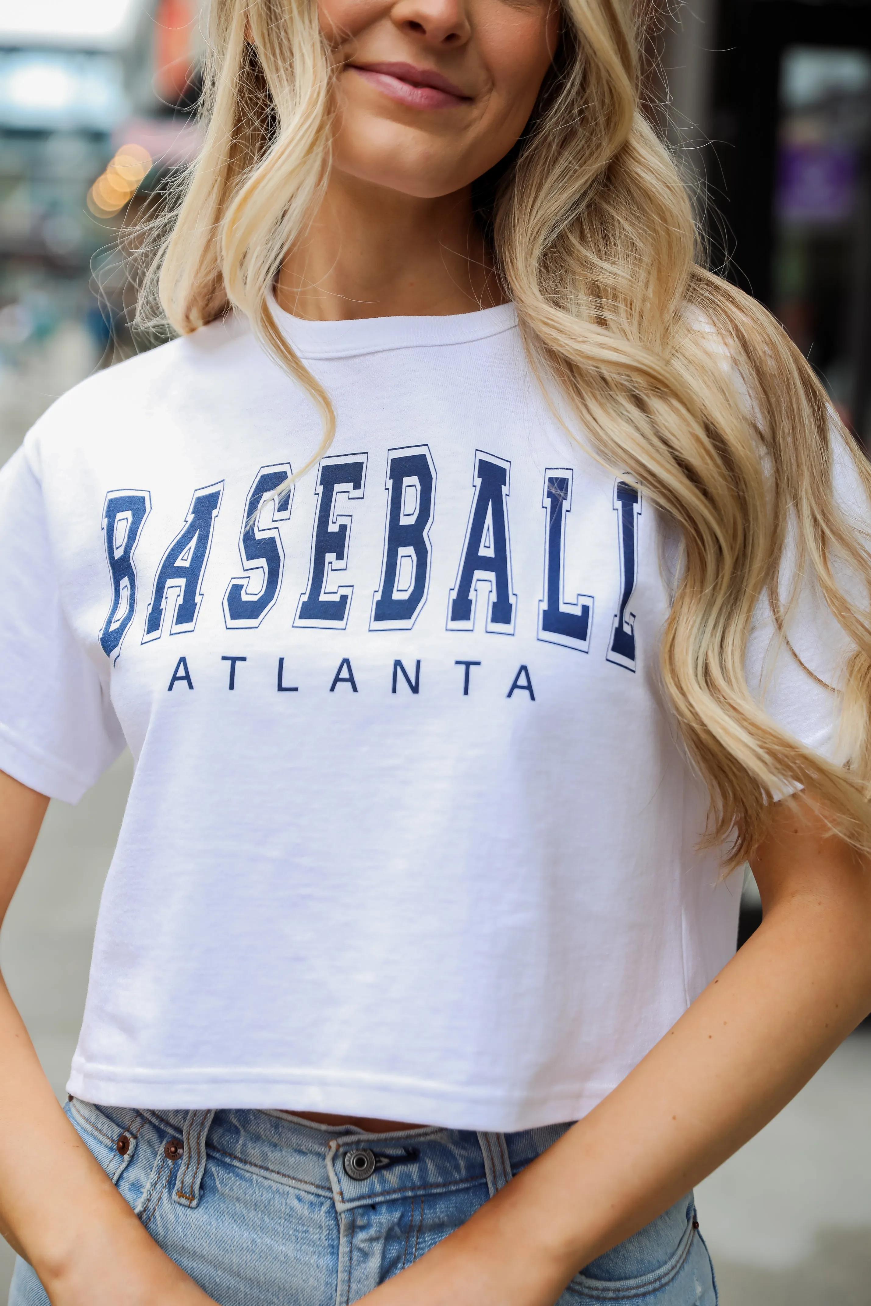 White Baseball Atlanta Cropped Tee