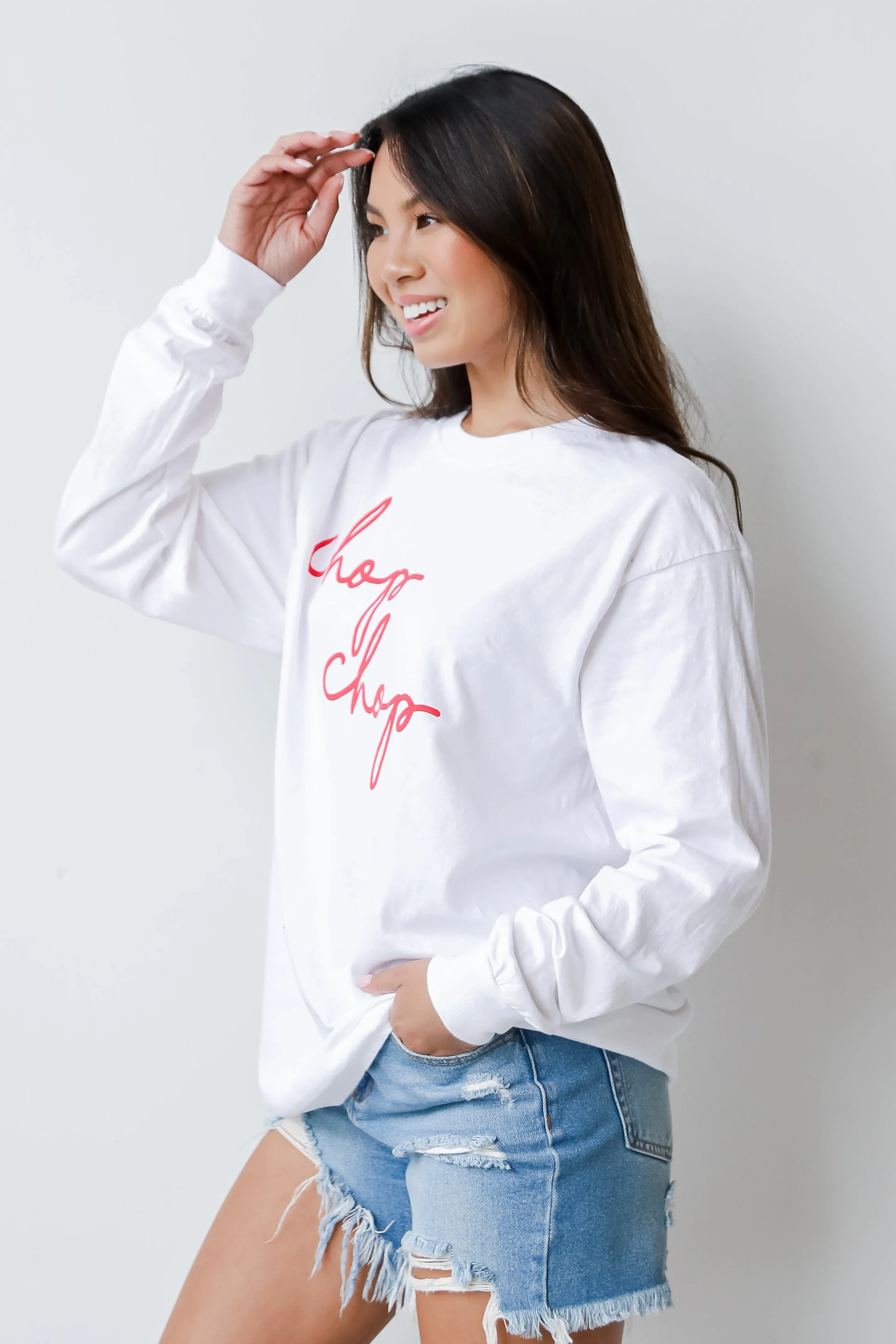 White Chop Chop Long Sleeve Tee