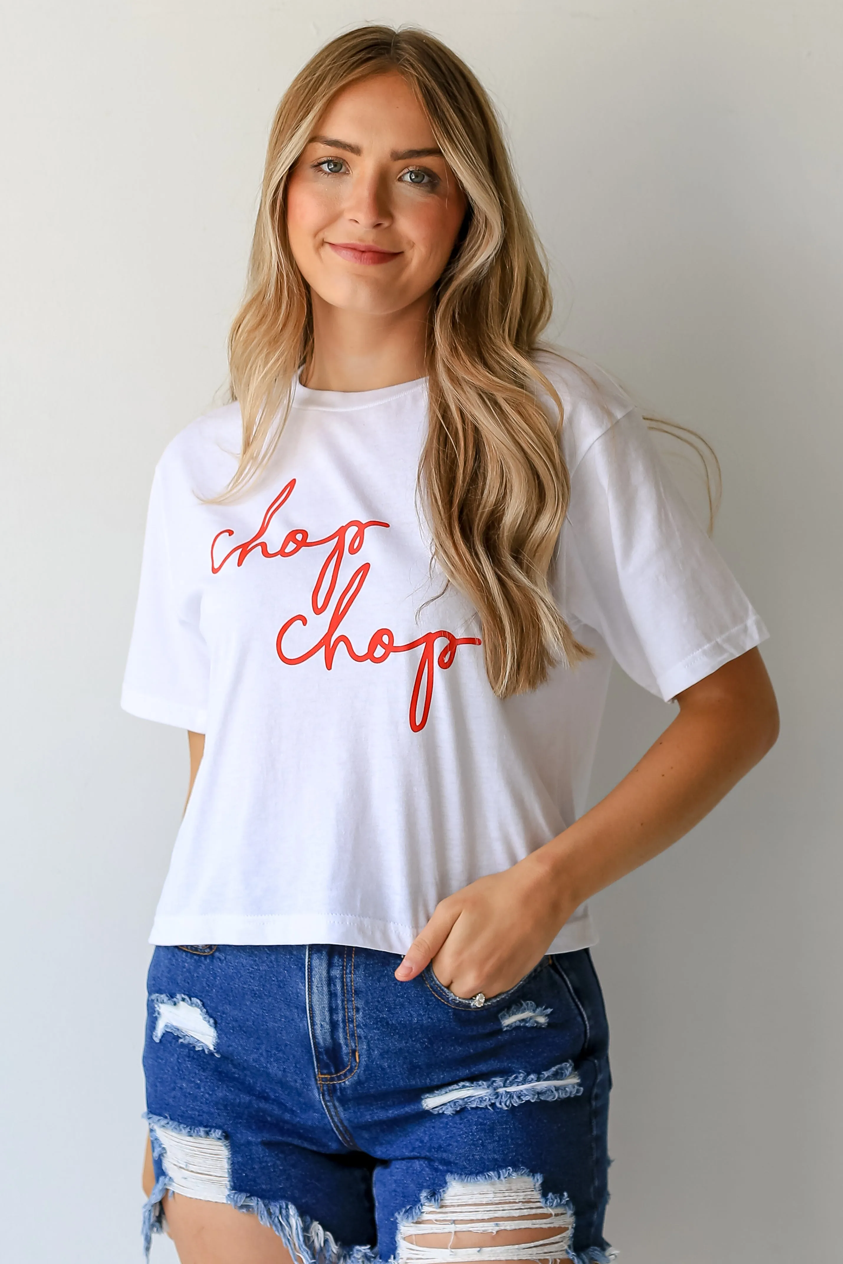 White Chop Chop Script Cropped Tee