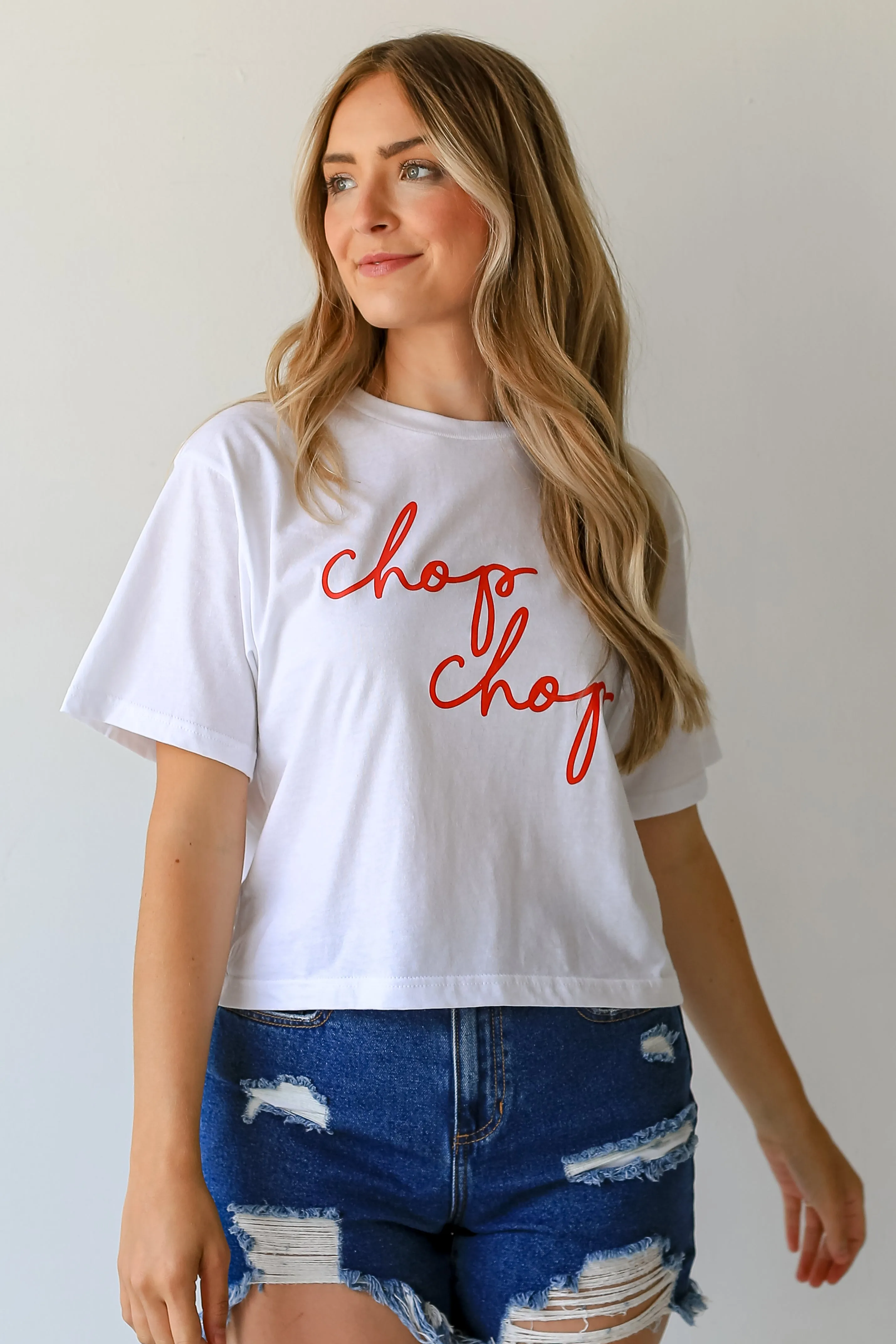 White Chop Chop Script Cropped Tee