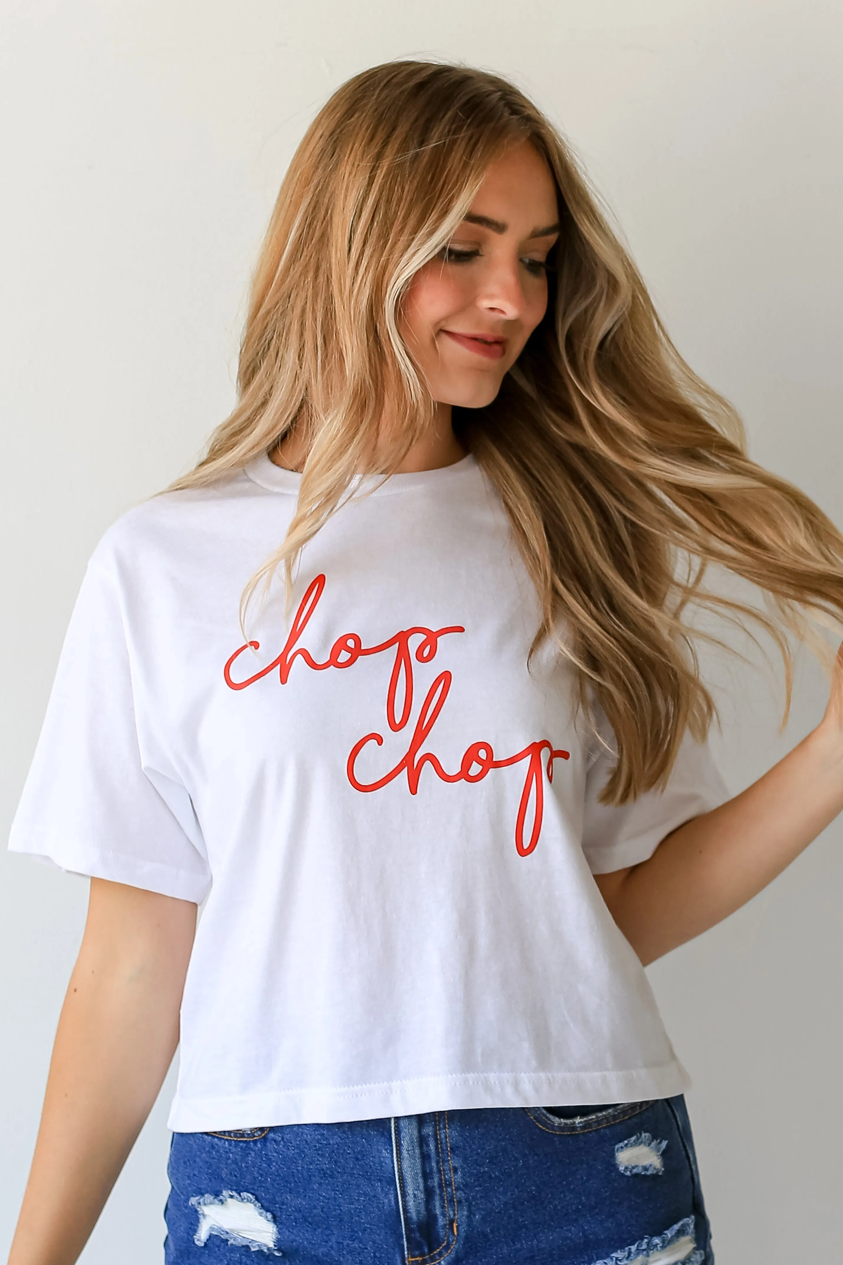 White Chop Chop Script Cropped Tee