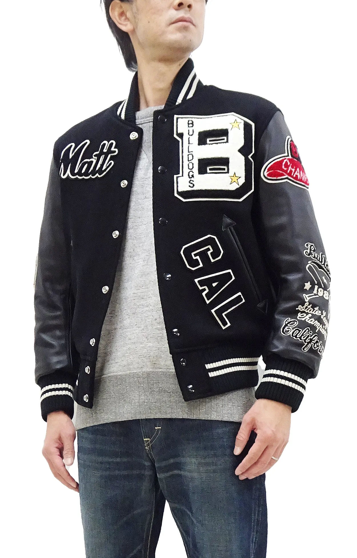 Whitesville Varsity Jacket Men's Letterman Jacket Melton x Leather Award Jacket WV15385 WV15385-119 Black/Black