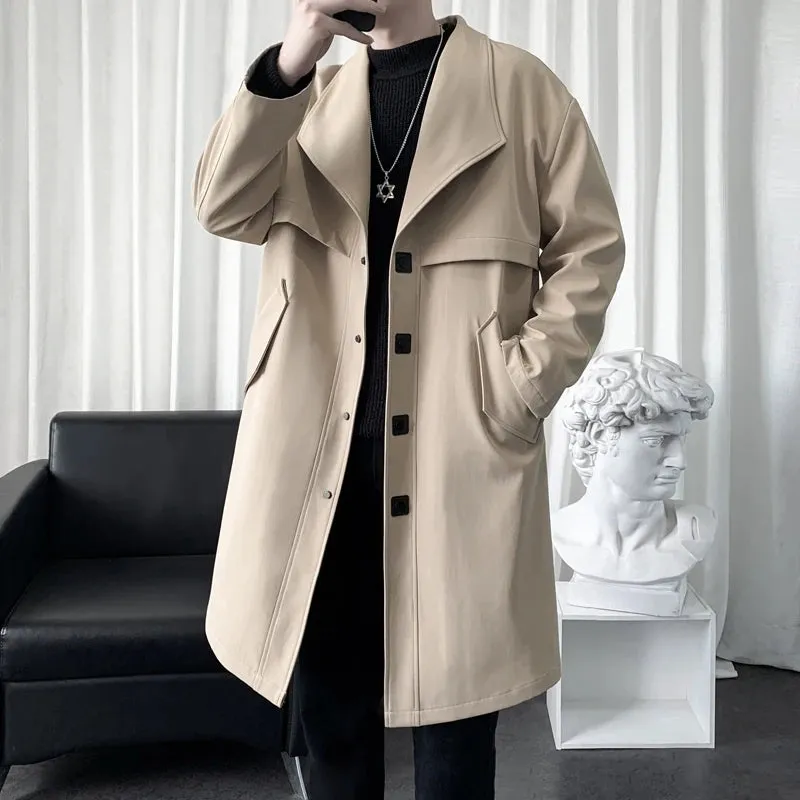 Wiaofellas  -  Khaki/Black New Autumn Trench Men's Fashion Overcoat for Male Long Windbreaker Korean Streetwear Men Quality Outerwear Clothing