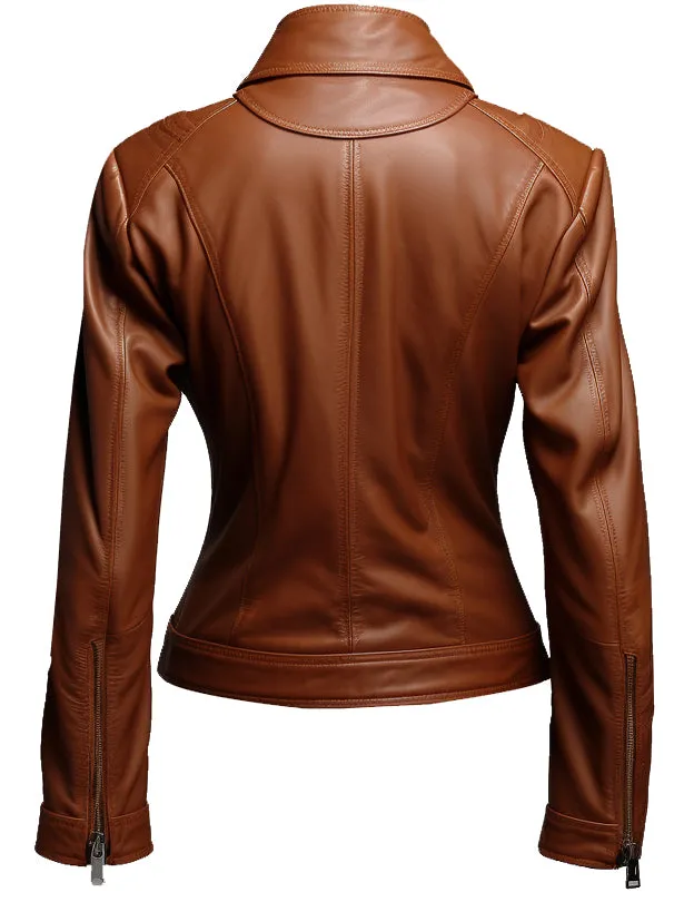 Women Brown Designer Leather Jacket